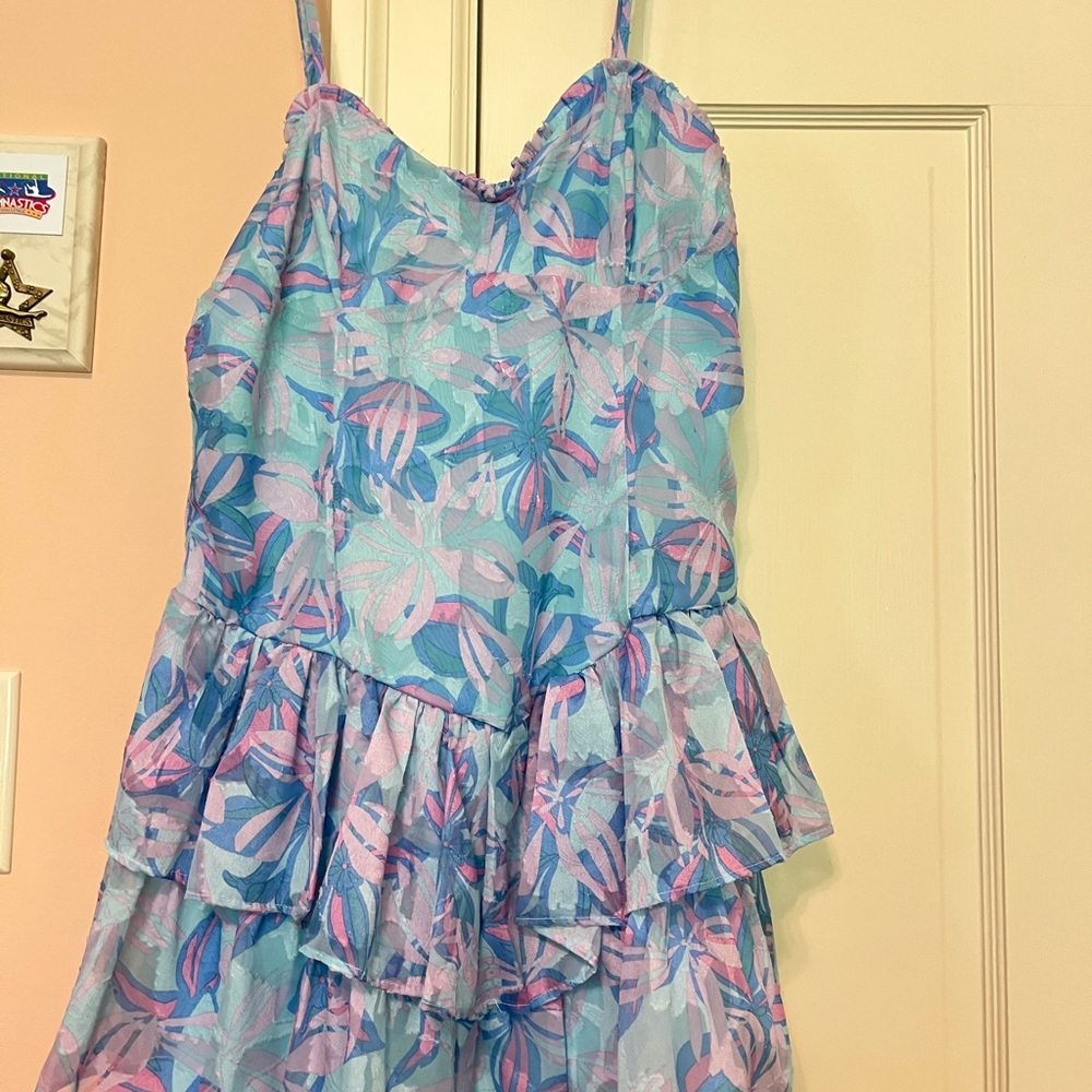 Floral Layered Dress in Blue and Pink